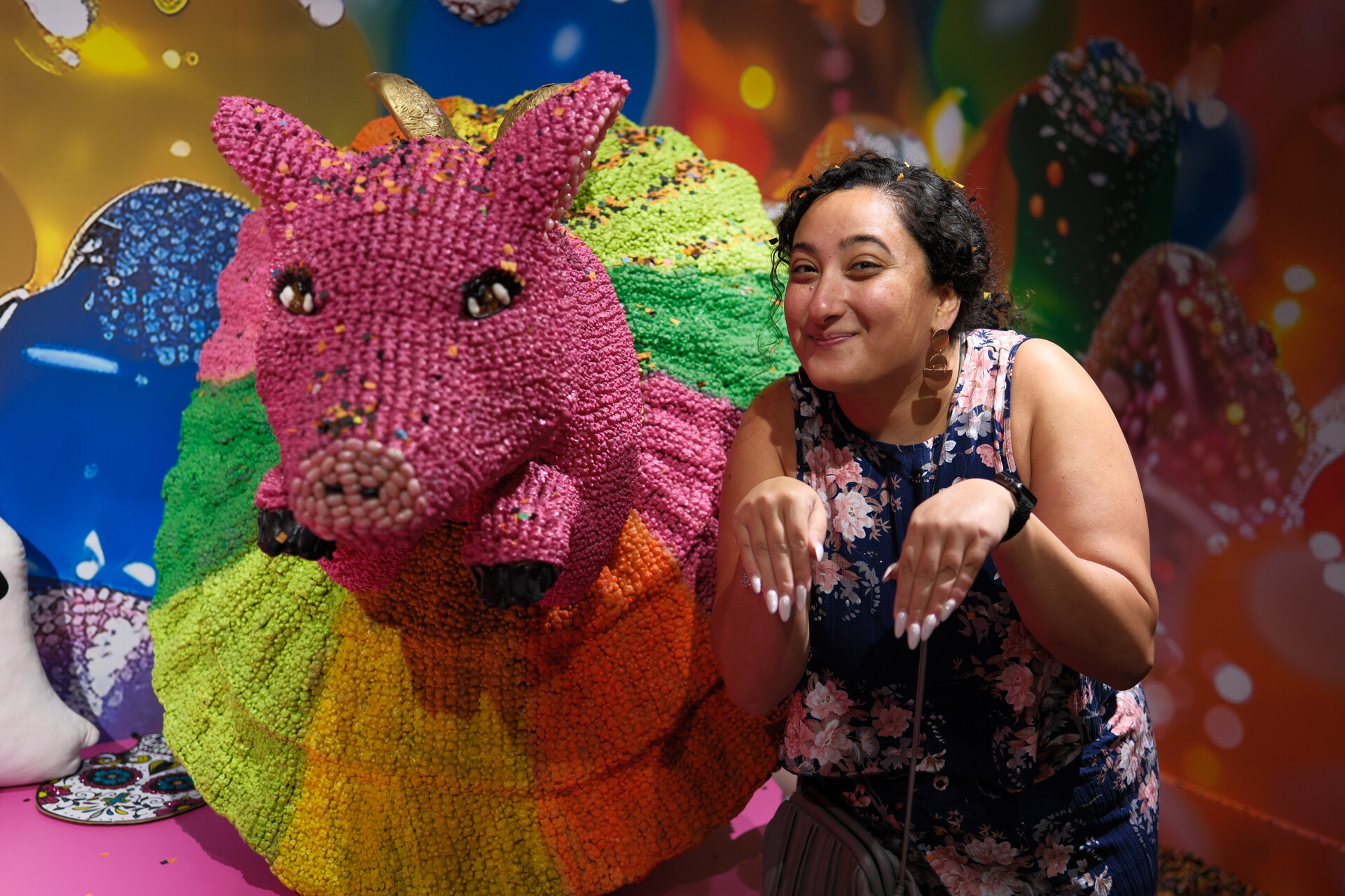 A playful and mischievous encounter with a giant candy llama in Candytopia.