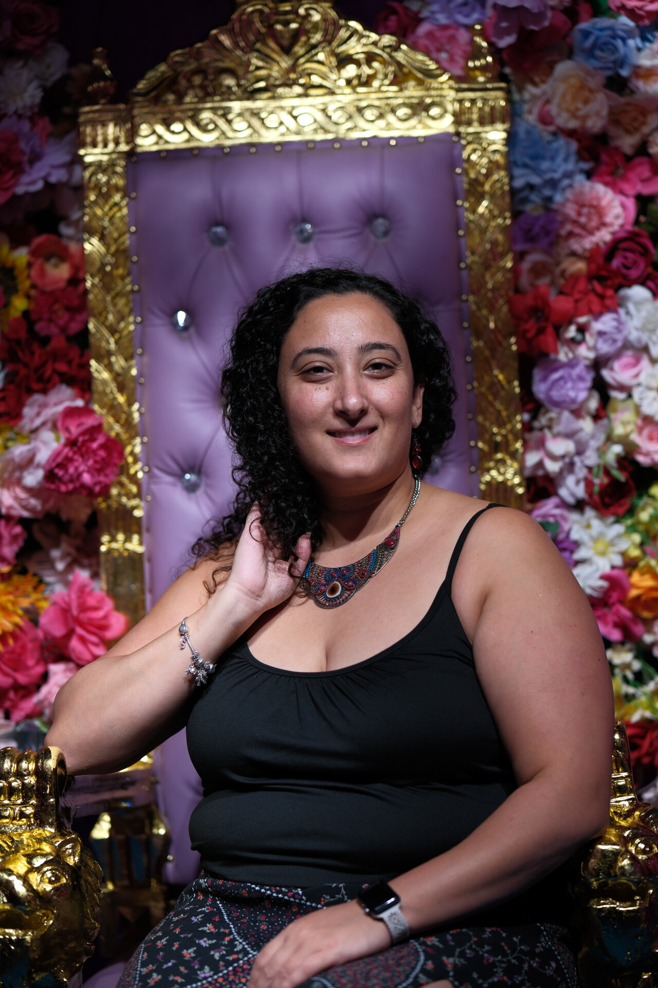 A regal Bunkin' at ease and in command on her stunning throne of flowers.