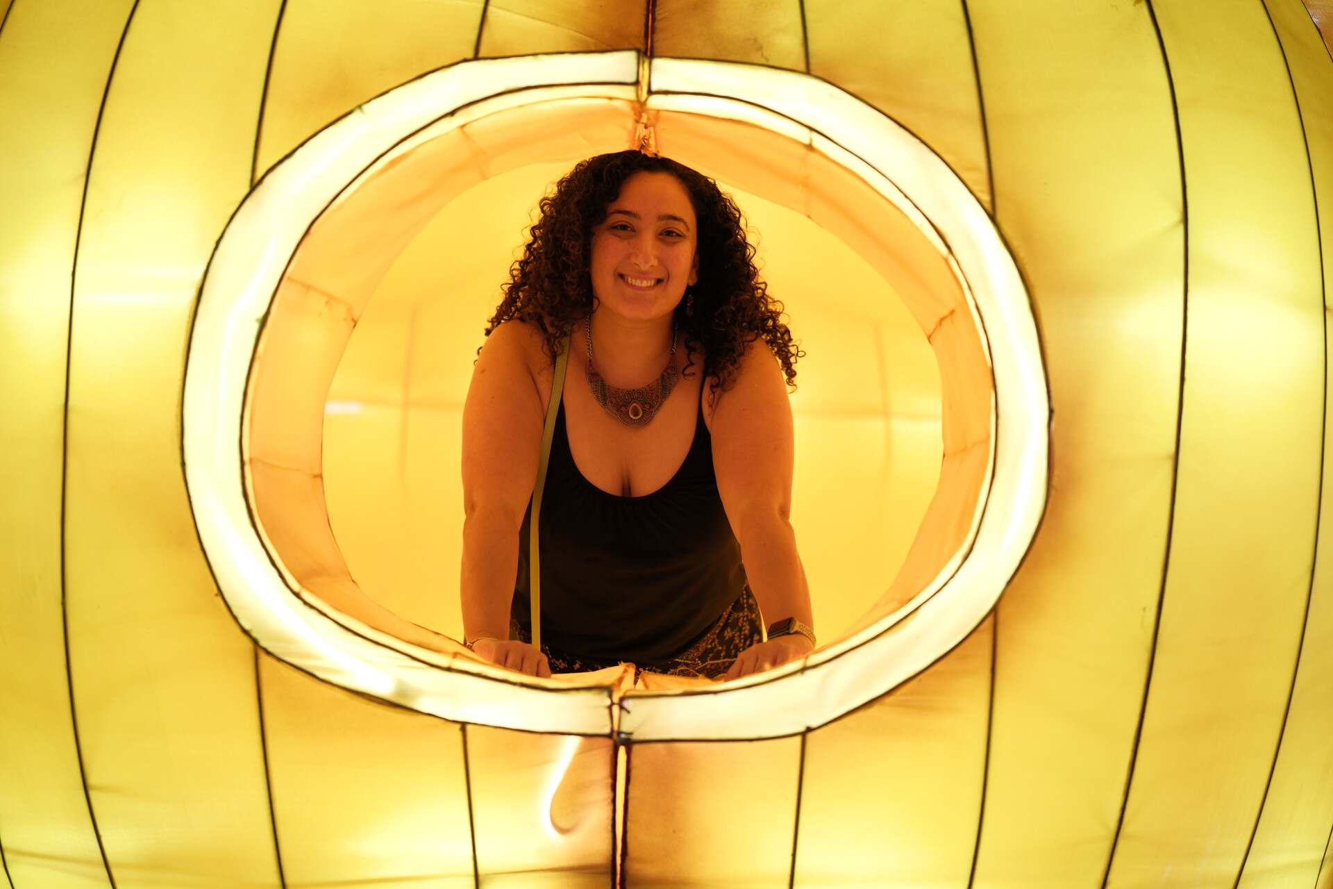 A joyful Bunkin' peeking from within a giant, magical, glowing lantern structure.