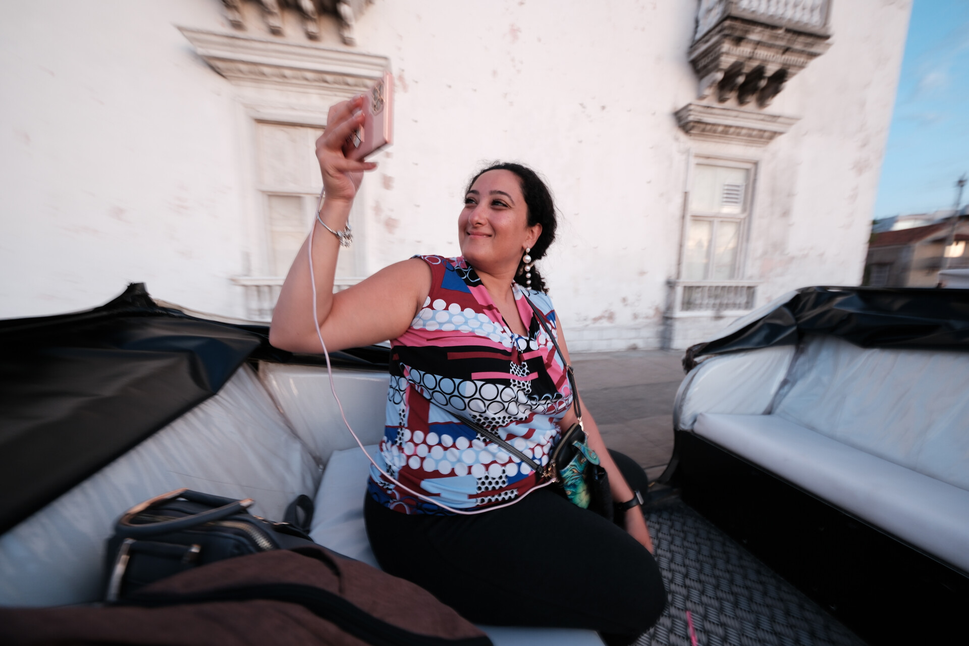 A regal selfie moment for Bunkin' during a charming and scenic carriage ride.
