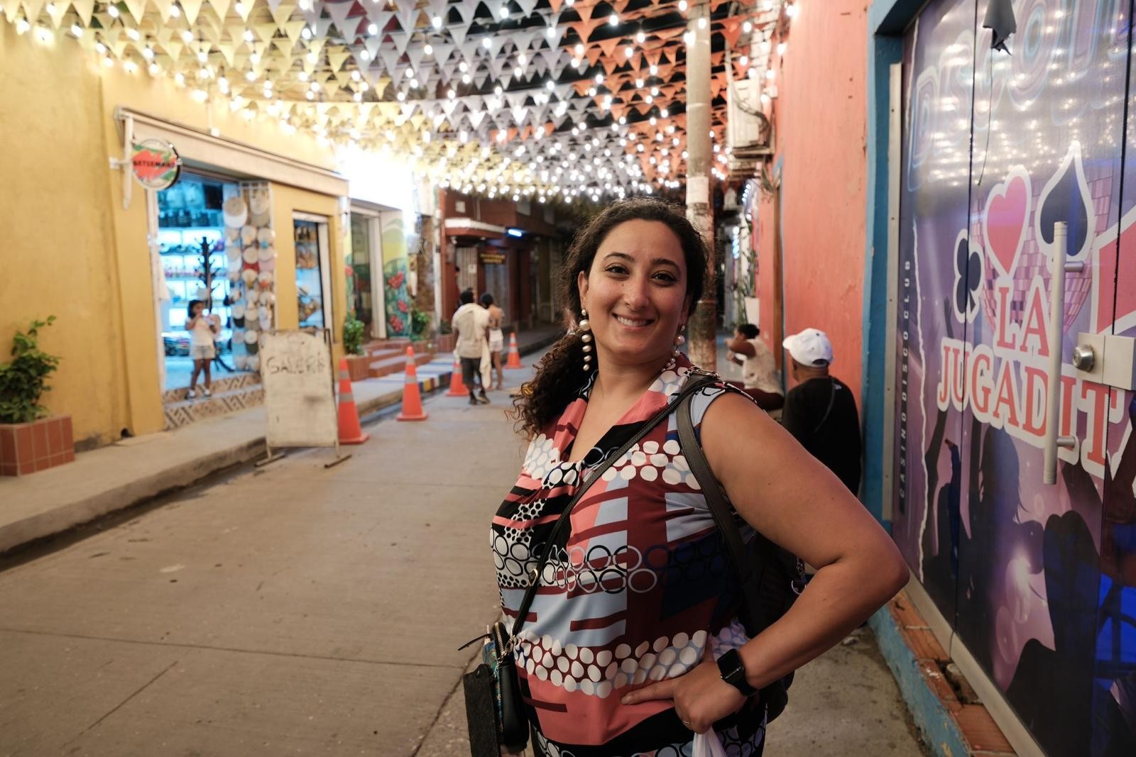 Bunkin' enjoying the enchanting, beautifully lit-up streets of Cartagena by night.