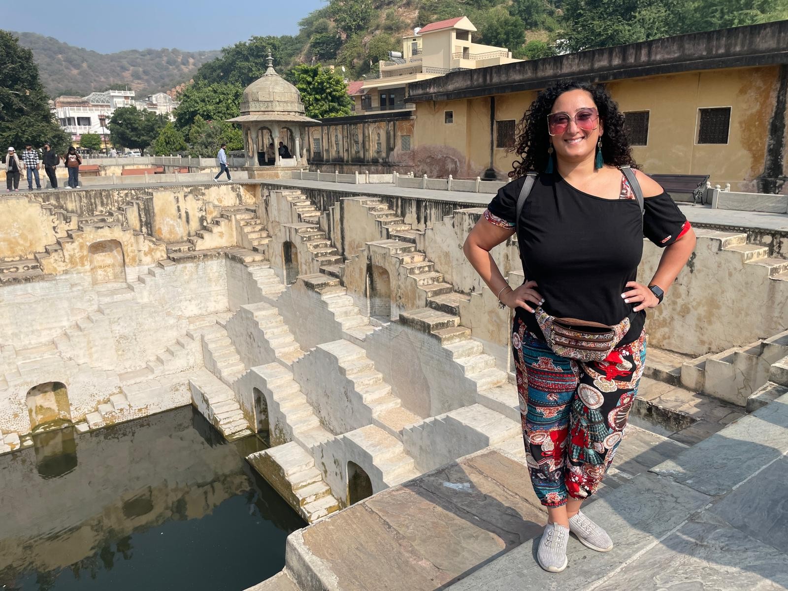 Bunkin' marveling at the ancient and intricate Panna Meena ka Kund stepwell in Jaipur.